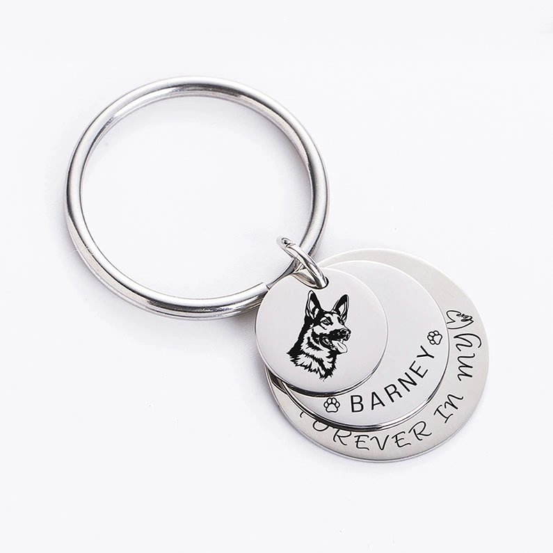 Wholesale Round Custom Engraved Photot Keychain Pet Cat Dog Supply