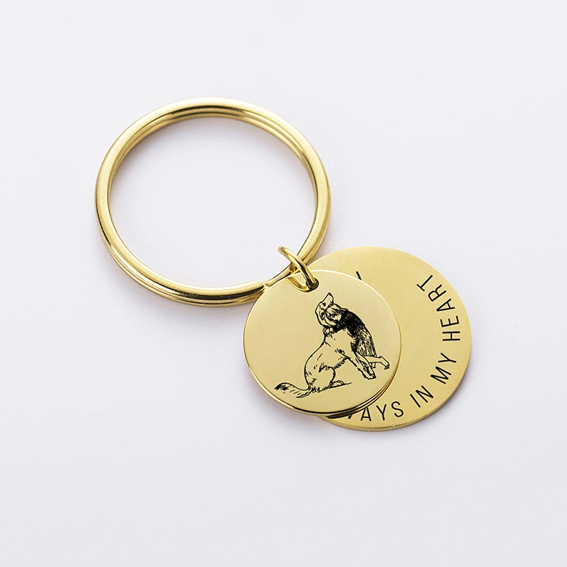 Wholesale Round Custom Engraved Photot Keychain Pet Cat Dog Supply