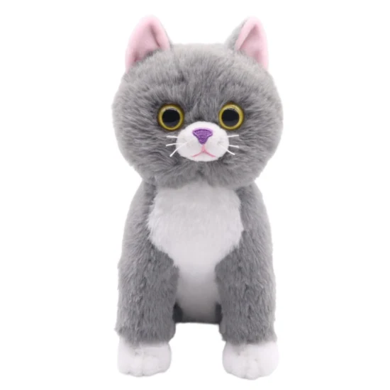 Mignon réaliste maison animal chat jouet 24 cm (H) gris assis chat en peluche doux jouets en peluche pour les enfants