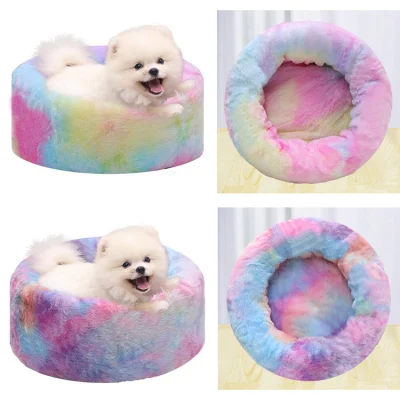 Peluche ronde d'hiver petite dans la litière pour chat chat chambre niche pour chien fournitures de lit pour animaux de compagnie