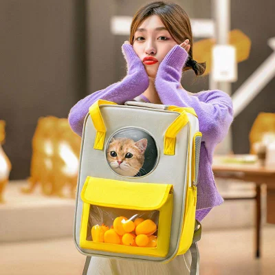 Mignon petit canard jaune sortant Portable chat sac à dos grande capacité respirant toile sac à dos fournitures pour animaux de compagnie